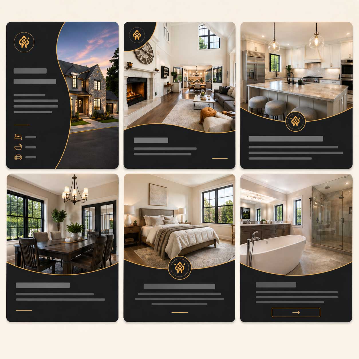 ProPacks dashboard showing a complete real estate marketing pack — Instagram posts, story slides, listing flyer, and more, all generated for one luxury home listing.
