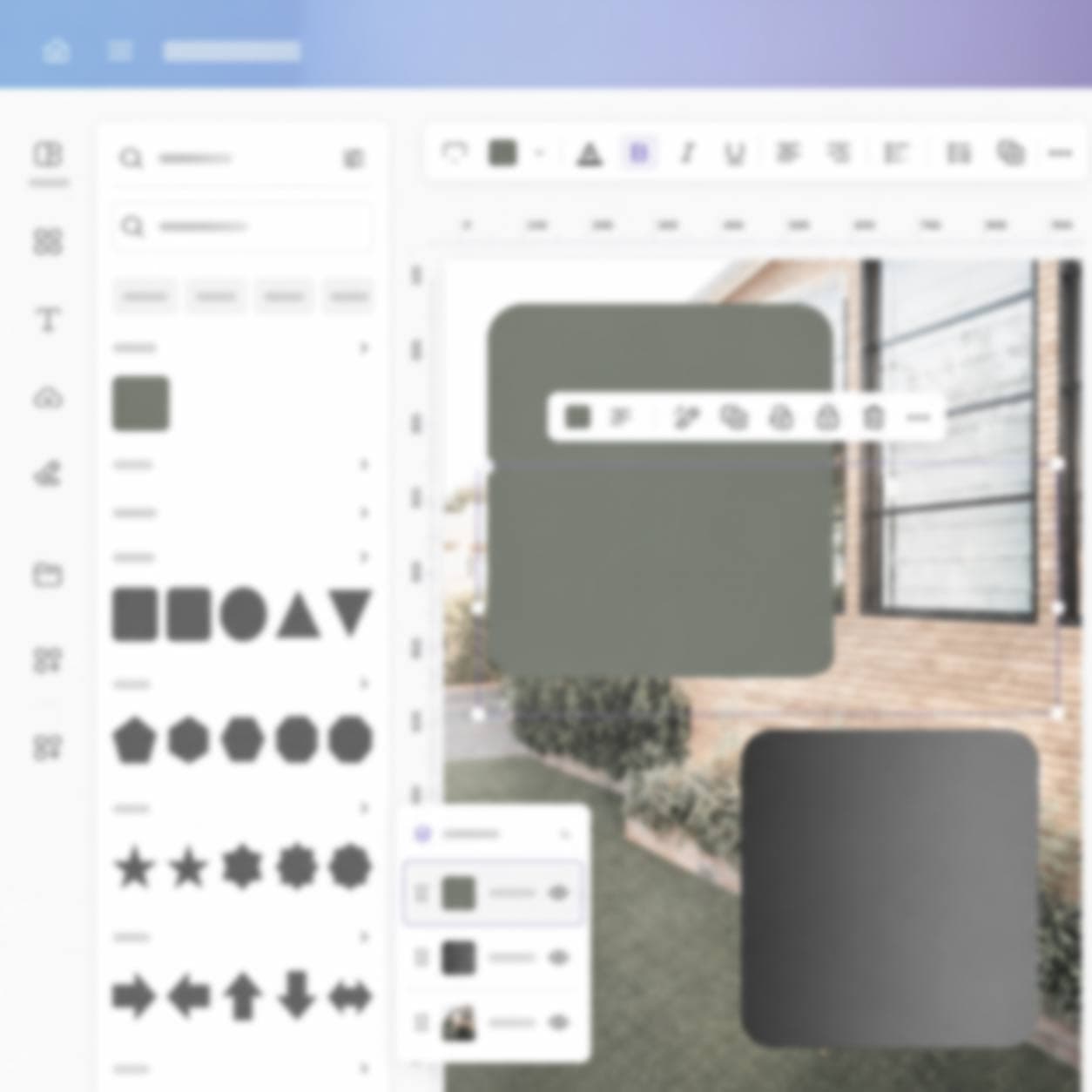 Real estate agent building a 'New Listing' post in Canva — unfinished design with toolbars and template panels open.